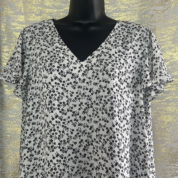 Adrianna Papell Womens Floral Flutter Sleeve Blouse Pink L - Picture 7 of 14